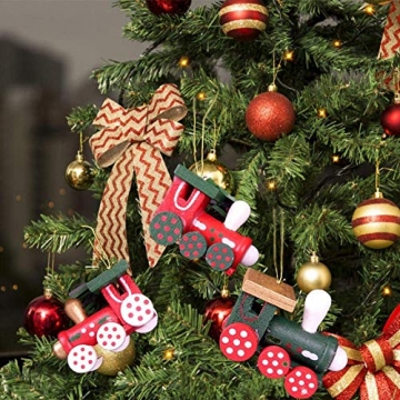 BOSSTER Hölzerner Weihnachtszug 6 stücke Weihnachten Holzeisenbahn Mini Weihnachten Deko mit Seil zum Weihnachten Vitrine Fenster Desktop Dekoration - 3