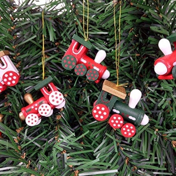 BOSSTER Hölzerner Weihnachtszug 6 stücke Weihnachten Holzeisenbahn Mini Weihnachten Deko mit Seil zum Weihnachten Vitrine Fenster Desktop Dekoration - 4