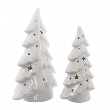 Dekoleidenschaft 2er Set LED Tannen aus Porzellan, Hochglanz weiß, 15 + 19 cm hoch, Tannenbaum beleuchtet, Adventsdeko, Weihnachtsdeko - 4