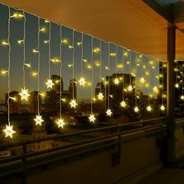 LED Lichtervorhang, Vegena 3,5M 96 LED Schneeflocken Lichterketten LED String Lights LED Lichterkettenvorhang Weihnachten Beleuchtung EU Stecker 8 Flimmer-Modi für Innen Außen - 1