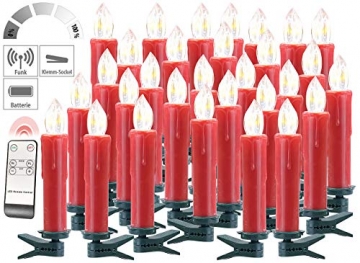 Lunartec Funkkerzen: FUNK-Weihnachtsbaum-LED-Kerzen mit Fernbedienung, 30er-Set, rot (Christbaumkerzen Funk) - 3