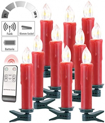 Lunartec Funkkerzen: FUNK-Weihnachtsbaum-LED-Kerzen mit Fernbedienung, 30er-Set, rot (Christbaumkerzen Funk) - 9