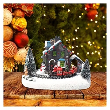YEJIE Miniaturmodell Kreative Farbe LED Beleuchtung Weihnachten small Train Village Haus leuchtende Landschaft Schnee Figuren Harz Desktop Ornament Dekorationsverzierungen - 4