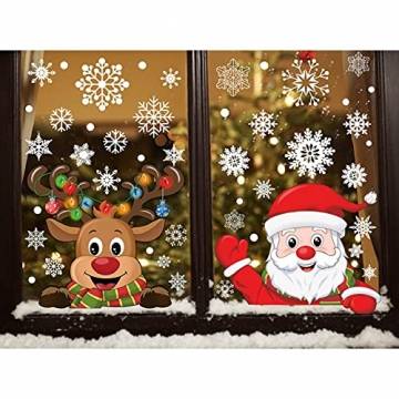 CMTOP Weihnachten Aufkleber Fenster 358 PCS Schneeflocken Weihnachtsmann Elch Fensterbilder Abnehmbare Statisch Haftende PVC doppelseitige Aufkleber für Weihnachts-Fenster Dekoration - 1