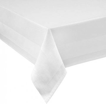 Damast Tischdecke weiß - 130 x 220 cm - bei 95°C waschbar Feinste Vollzwirn 100% Baumwolle mercerisiert aus hochwertigem Ringgarn - 1
