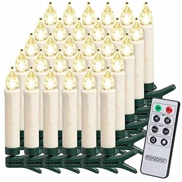 Deuba 30x LED Weihnachtsbaumkerzen kabellos weiß Fernbedienung Timer Flackern Dimmbar Christbaumkerzen Weihnachtskerzen - 1