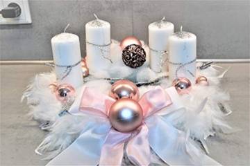 excl. Adventskranz weiß rosa 40 cm künstlich Weihnachten Adventsgesteck Deko Feder Kranz - 1