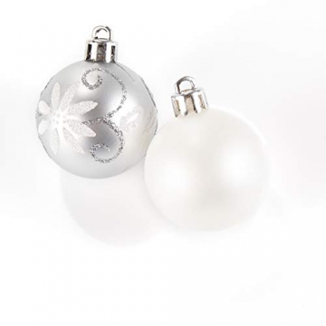 HEITMANN DECO 49er Set Christbaumkugeln 4 cm - Weihnachtsschmuck Weiß Silber Glänzend zum Aufhängen - Kunststoffkugeln Weihnachtsbaum - 5