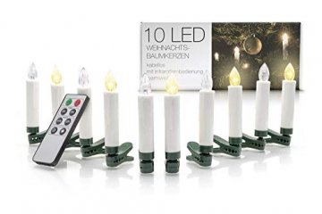 LED Universum kabellose Weihnachtsbaumbeleuchtung: dimmbare batteriebetriebene LED Kerzen mit Fernbedienung und Timerfunktion (10er Set, warmweiß, mit verschiedenen Modi, drahtlos) - 1