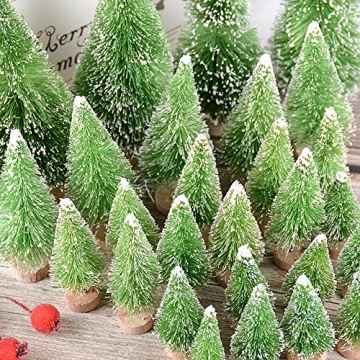MEJOSER 30 Stück 4 Größen Künstlicher Weihnachtsbaum Miniatur Klein Tisch Christmasbaum Mini Grün Tannenbaum mit Schnee-Effek Mini Weihnachts Baum Dekoration Geschenk Tischdeko, DIY, Schaufenster - 3
