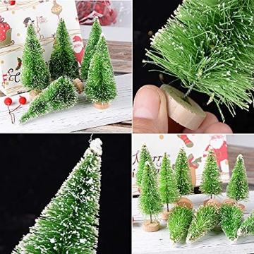 MEJOSER 30 Stück 4 Größen Künstlicher Weihnachtsbaum Miniatur Klein Tisch Christmasbaum Mini Grün Tannenbaum mit Schnee-Effek Mini Weihnachts Baum Dekoration Geschenk Tischdeko, DIY, Schaufenster - 4