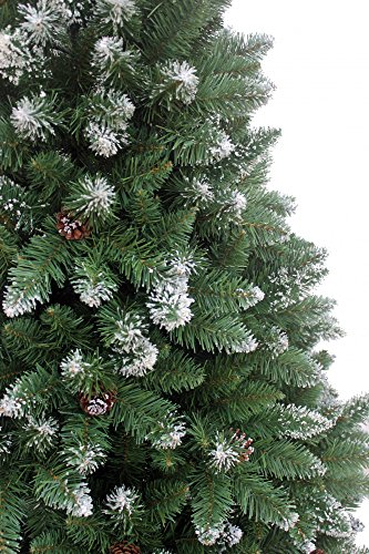 RS Trade HXT 15013 künstlicher Weihnachtsbaum 180 cm mit Schnee und Zapfen (Ø ca. 114 cm) ca. 1095 Spitzen, schwer entflammbarer Tannenbaum mit Schnellaufbau Klappsystem, inkl. Christbaum Ständer - 3