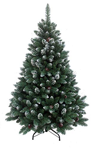 RS Trade HXT 15013 künstlicher Weihnachtsbaum 180 cm mit Schnee und Zapfen (Ø ca. 114 cm) ca. 1095 Spitzen, schwer entflammbarer Tannenbaum mit Schnellaufbau Klappsystem, inkl. Christbaum Ständer - 1