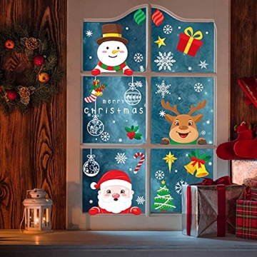 Yitla Weihnachtsdeko Fenster Doppelseitiges Muster,218Fensterbilder Weihnachten Selbstklebend, Weihnachten Fenstersticker für Weihnachten Winter Dekoration (7 Sheets) - 7
