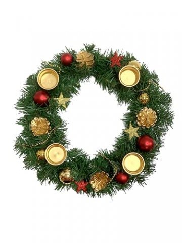 ARTECSIS Adventskranz - künstlicher Dekokranz mit Weihnachtsdekoration und 4 Kerzenhaltern/Weihnachtskranz 35 cm dekoriert/künstlicher Tannenkranz - 1