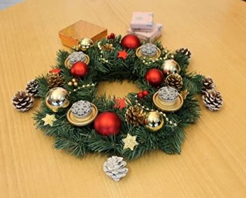 ARTECSIS Adventskranz - künstlicher Dekokranz mit Weihnachtsdekoration und 4 Kerzenhaltern/Weihnachtskranz 35 cm dekoriert/künstlicher Tannenkranz - 7