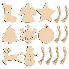 HAKACC 80 Stück Weihnachts Holzanhänger, Holzscheiben Holz Weihnachtsschmuck Christbaumschmuck, Handwerkliche Verzierungen für Weihnachten Weihnachtsbaum DIY Dekoration - 1