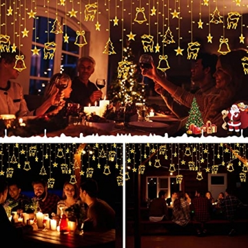 138 LED 2.3m Lichterkette Warmweiß,Lichtervorhang mit 8 modi und Timer,Sterne & Weihnachtsmuster, Weihnachtsbeleuchtung Innen/Außen, IP44 Wasserdicht Dekoration Für Christmas Weihnachtsdeko - 2