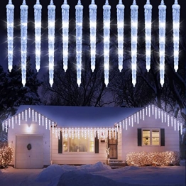 Geemoo Eiszapfen Lichterkette Außen Weiß, 4M 90 LED Weihnachtsbeleuchtung Außen, 20 Eiszapfen, 8 Modi, Timer, Strombetrieben, Anschließbar Eisregen Lichterkette für Weihnachten Deko - 1