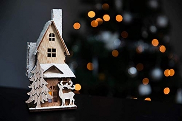HEITMANN DECO dekoratives Holzhaus mit LED-Beleuchtung - naturbelassenes Holz mit beschneitem Dach - Weihnachtsdeko - 3