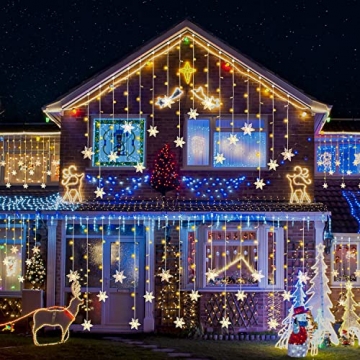 LED Lichtervorhang Schneeflocke, Koicaxy 1.8m 94 LED Lichterketten Fenster Vorhang Weihnachtsbeleuchtung mit 8 Modi für Innen Außen, Weihnachten,Hochzeit, Garten, Party Deko (Warmweiß) - 5