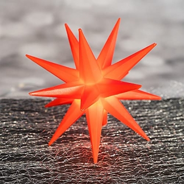 LED-Stern, 3 Stück in Rot, batteriebetrieben, Ø10cm | Timer-Funktion: 6 Stunden AN | 18 Stunden AUS | Kabellänge: 1,5m | mit 16 Strahlen & 1 LED-Licht in Warmweiß | Fenster-Deko zu Weihnachten - 4