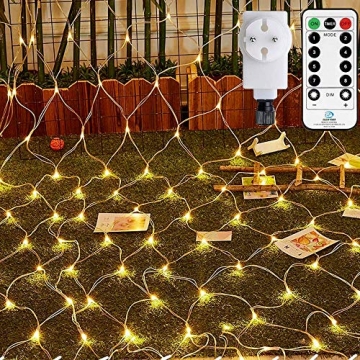 Ollny Lichternetz 3x2m 200 LED Lichternetz innen Warmweiß LED Netz mit Fernbedienung & Timer, 8 Modi 4 Helligkeitsstufe Lichternetz aussen Weihnachtsbeleuchtung außen für Zimmer Ostern Balkon Camping - 1