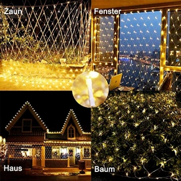 Ollny Lichternetz 3x2m 200 LED Lichternetz innen Warmweiß LED Netz mit Fernbedienung & Timer, 8 Modi 4 Helligkeitsstufe Lichternetz aussen Weihnachtsbeleuchtung außen für Zimmer Ostern Balkon Camping - 8