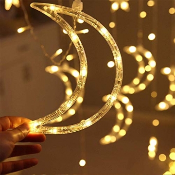 Ramadan 3,5 m Mond-Stern-Vorhang-Lichter, LED-Lichterketten-Girlanden-Lampe für Feiertags-Party-Hochzeits-Dekoration (Warmes Licht) - 4