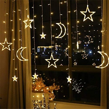 Ramadan 3,5 m Mond-Stern-Vorhang-Lichter, LED-Lichterketten-Girlanden-Lampe für Feiertags-Party-Hochzeits-Dekoration (Warmes Licht) - 1