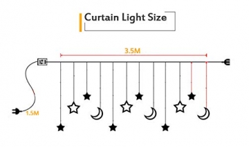 Ramadan 3,5 m Mond-Stern-Vorhang-Lichter, LED-Lichterketten-Girlanden-Lampe für Feiertags-Party-Hochzeits-Dekoration (Warmes Licht) - 6