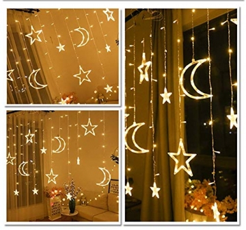 Ramadan 3,5 m Mond-Stern-Vorhang-Lichter, LED-Lichterketten-Girlanden-Lampe für Feiertags-Party-Hochzeits-Dekoration (Warmes Licht) - 7