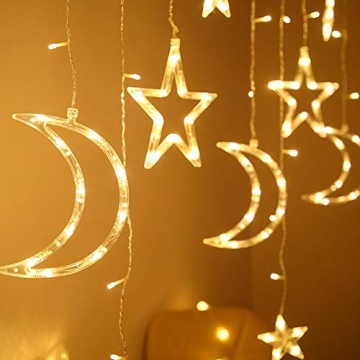 Ramadan 3,5 m Mond-Stern-Vorhang-Lichter, LED-Lichterketten-Girlanden-Lampe für Feiertags-Party-Hochzeits-Dekoration (Warmes Licht) - 8