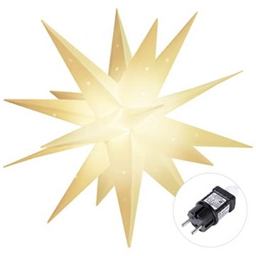 SALCAR 60cm Leuchtstern 3D, LED Weihnachtsstern für innen und außen, Adventsstern Beleuchtet hängend weiß Stern + Warmweiß Licht - 2
