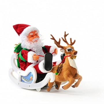 Singender Weihnachtsmann mit Rentier Schlitten Jingle Bells Musik Weichnachtsdeko Weihnachten Figur Weihnachtsfigur Rentierschlitten - 1