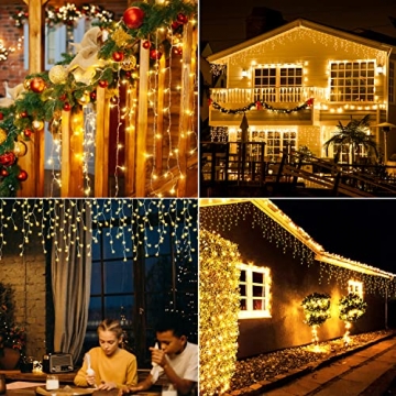 Weihnachtsbeleuchtung Außen - 10M 400 LED Eisregen Lichterkette Weihnachtsdeko mit IP44 wasserdicht & 8Modi, Lichtervorhang Aussen Innen Warmweiß - 2