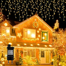 Weihnachtsbeleuchtung Außen - 10M 400 LED Eisregen Lichterkette Weihnachtsdeko mit IP44 wasserdicht & 8Modi, Lichtervorhang Aussen Innen Warmweiß - 1