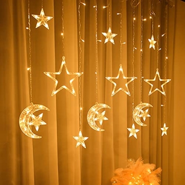 Weihnachtsbeleuchtung Lichtervorhang innen ,Stern Mond lichterketten Vorhang, 3.5 m Mit Fernbedienung, 8 Blinkmodi, Schlafzimmer deko,Zimmer deko … - 1