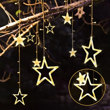 Weihnachtslichterkette Lichterkette Sterne 138 LEDs 8 Modi Lichtervorhang Innen/Außen IP65 Wasserdicht Weihnachtsbeleuchtung Sternenvorhang Für Weihnachten Hochzeit Festen - Weihnachtsdeko (Warmweiß) - 3
