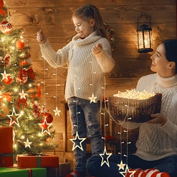 Weihnachtslichterkette Lichterkette Sterne 138 LEDs 8 Modi Lichtervorhang Innen/Außen IP65 Wasserdicht Weihnachtsbeleuchtung Sternenvorhang Für Weihnachten Hochzeit Festen - Weihnachtsdeko (Warmweiß) - 5