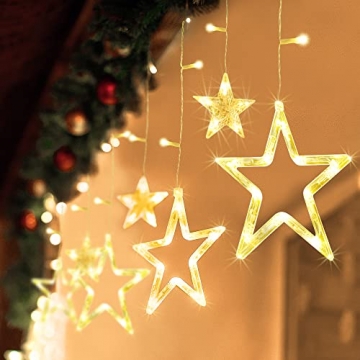 Weihnachtslichterkette Lichterkette Sterne 138 LEDs 8 Modi Lichtervorhang Innen/Außen IP65 Wasserdicht Weihnachtsbeleuchtung Sternenvorhang Für Weihnachten Hochzeit Festen - Weihnachtsdeko (Warmweiß) - 6