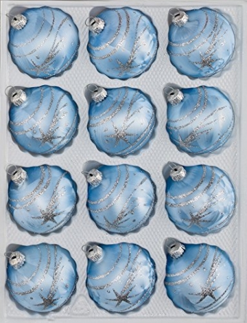 12 TLG. Glas-Weihnachtskugeln Set in Ice Blau Silber Komet- Christbaumkugeln - Weihnachtsschmuck-Christbaumschmuck - 1