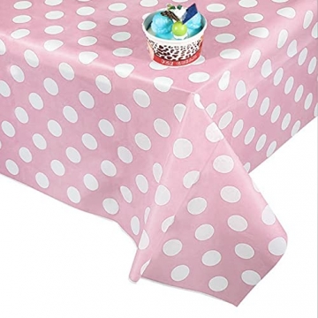 2 STK 137*274 cm Plastik Tischdecken Dot Tischtuch Party Geburtstag Hochzeit Tischdecke Tisch Decken Weihnachten Tischwäsche (Pink mit weißem Punkt) - 3
