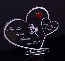 Acryl Schild in Herz Form "Für die beste Mama der Welt" Perfekt zu Muttertag oder Weihnachten, mit Lasergravur, Geschenk, 205 mm x 170 mm (Für die beste Mama der Welt!) - 1