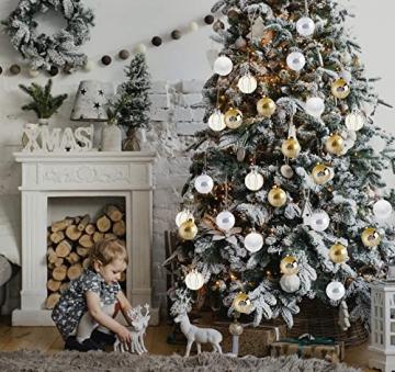 Adorfine 16 Stück Glas Christbaumkugeln 6cm, Set Weihnachtskugeln aus Glas Weihnachtsbaumschmuck Weihnachtsdeko Ornamente - Weiß, Silber, Gold, Sekt - 7