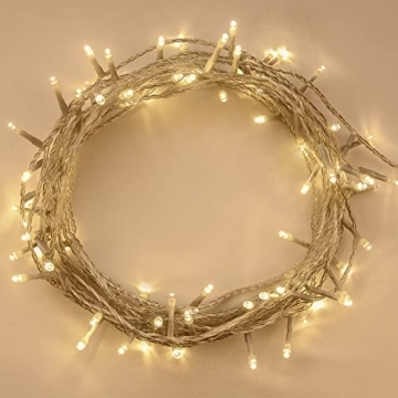 ANSIO® Lichterkette außen Innen 10m 100 LED lichterkette Weihnachtsbaum Lichtketten Strom Für Weihnachten, balkon, fenster, Weihnachtsdekoration | Warmweiß Weihnachtsbeleuchtung | Klar Kabel - 8