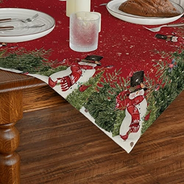 Artoid Mode Schneemann Weihnachten Tischdecke Waschbare Tischwäsche Rot, Saisonaler Winter Weihnachtsbaum Urlaub Bunt Tischtuch für Party Familienessen Tischdeko 85 x 85 cm Quadrat - 2