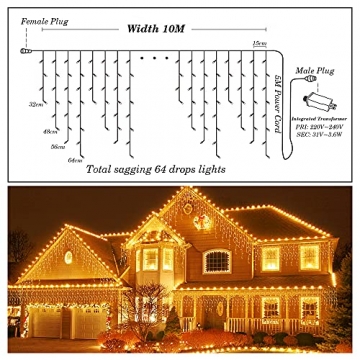 BELLALICHT Lichterkette Außen 400er/10m - LED Lichtervorhang mit Timer, IP44 wasserdicht 8 Modi für Innenausstattung Außenbereich Schlafzimmer Hochzeit Weihnachten Party - 7