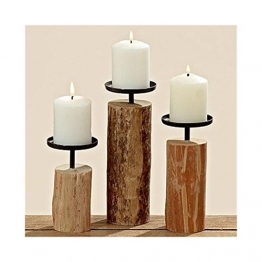 Boltze Candlestick Tempe Vintage Set of 3 Wooden Brown - 1