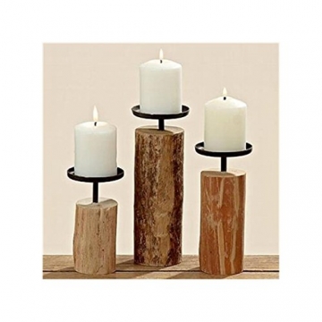 Boltze Candlestick Tempe Vintage Set of 3 Wooden Brown - 2